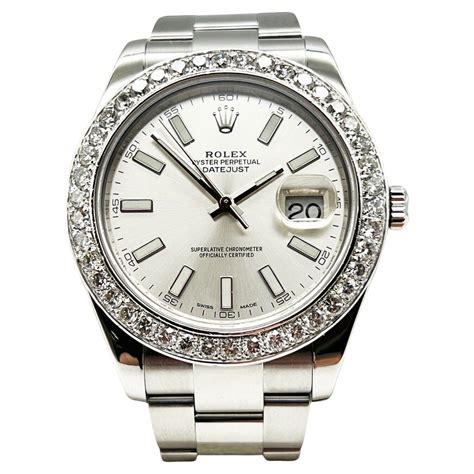 rolex datejust ii silver diamond dial 18k white gold|oyster perpetual datejust diamond bezel.